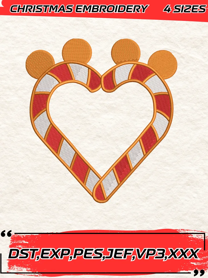 Disney Mickey Candy Heart Christmas Gingerbread Embroidery Design,Christmas Embroidery Design,4 Sizes,Digital Download