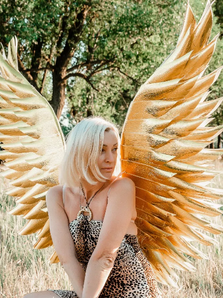 Angel Wings, Gold Angel Wings, Cosplay Wings, SparklingWings, Adult Accessory for Divine, Fairy, Goddess & Queen Costume