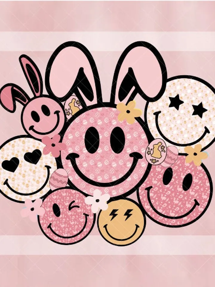 Soft Pink Easter png, Easter bunny smiley face png, Easter sublimation design, groovy easter png, bunny peeps png, easter spring bunny