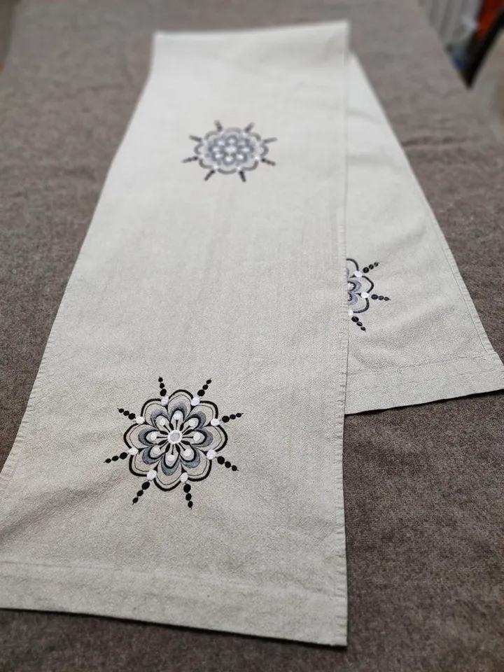 Linen tablecloth with embroidery,vintage,with flowers,table runner,sideboard,dresser,table decoration