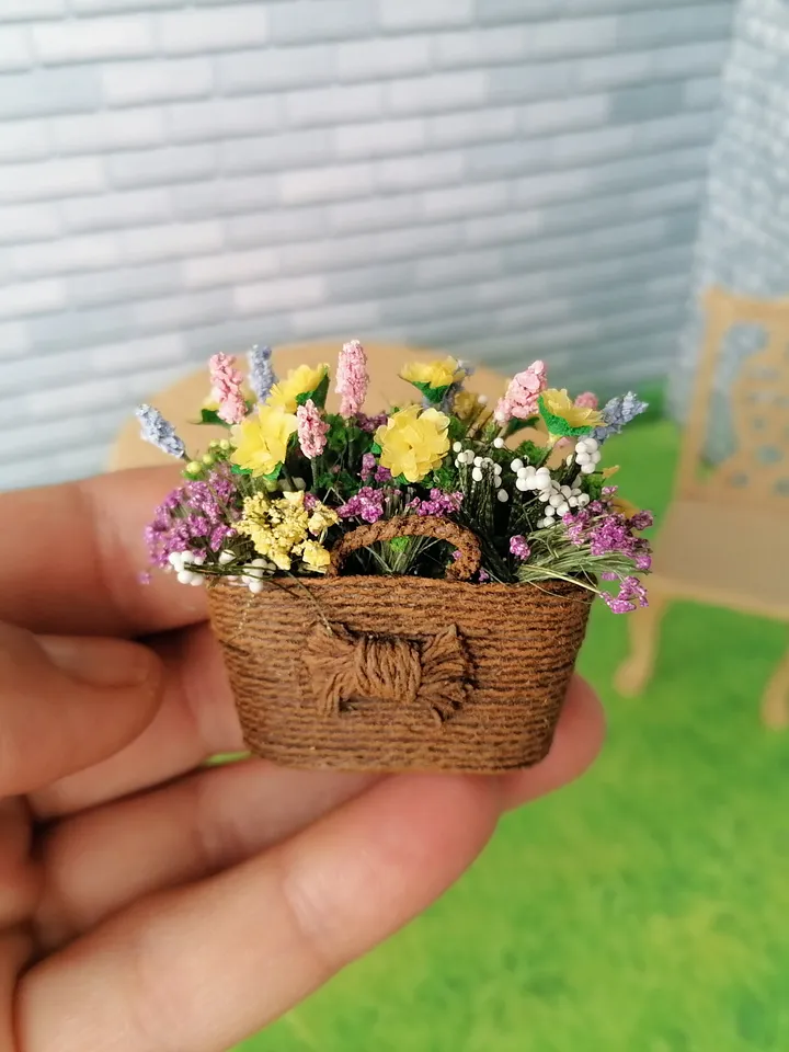 Wildflowers in baskets. Puppet miniature.1:12 scale.
