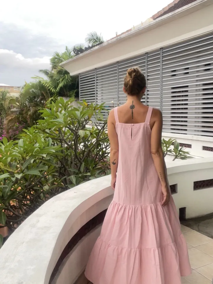Linen loose light pink summer feminine dress / comfort women vacation summer long oversize dress | light pink designer dress