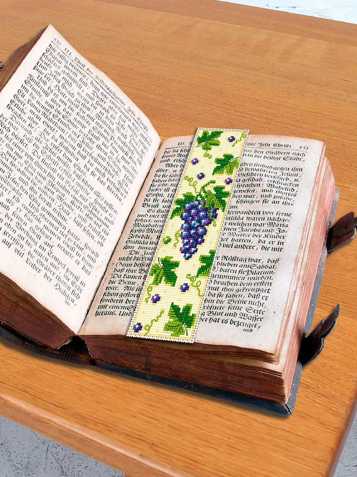 Grape vine bookmark cross stitch pattern PDF download Fruit cross stitch chart, Grapes berry embroidery, Digital bookmark pattern PDF #B143