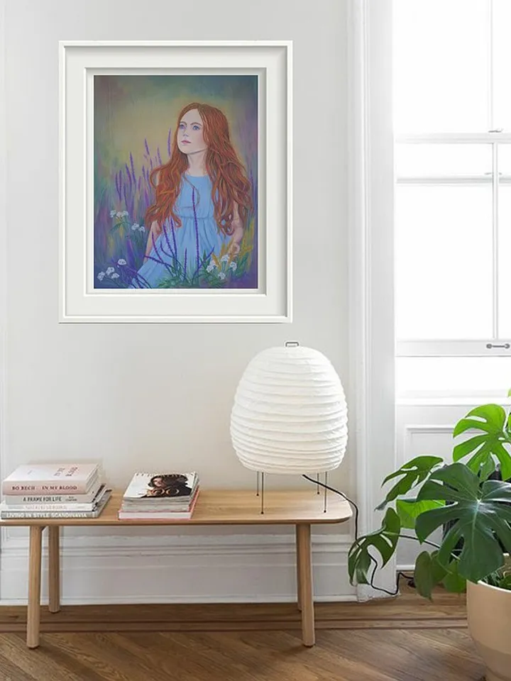 Girl Painting Lavender Original Art Red haired Girl Woman Soft Pastel Painting