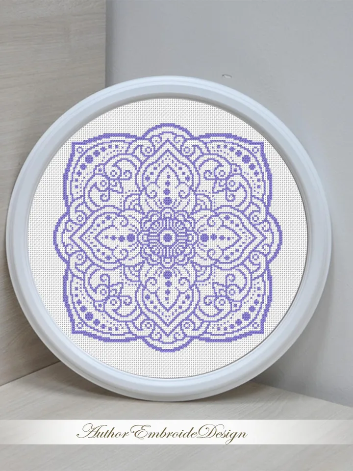 Flower mandala cross stitch pattern PDF download Monochrome cross stitch chart, Square mandala pattern digital for pillow cross stitch #M272
