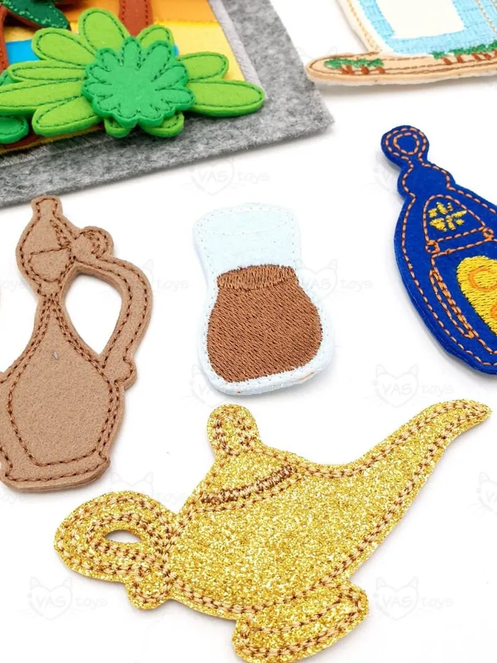 Arabian Nights ITH Play Set Embroidery Design, Desert Oasis Quiet Book Page, Camel Finger Puppets, Middle East Educational Toy