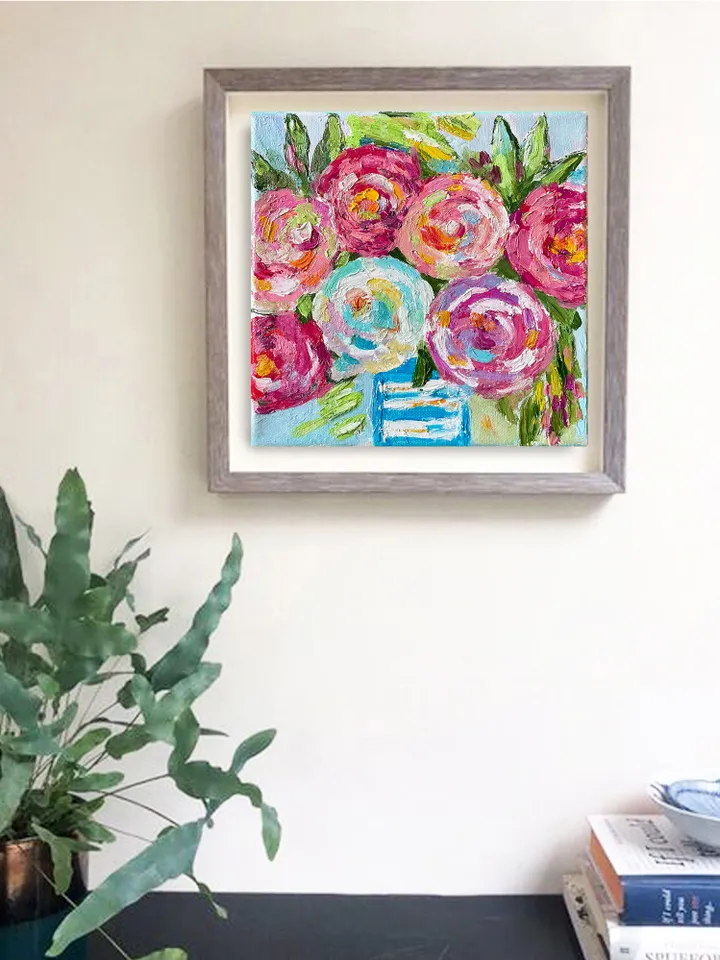 Pink Rose painting, Original Flower oil Painting canvas Fauvism style art