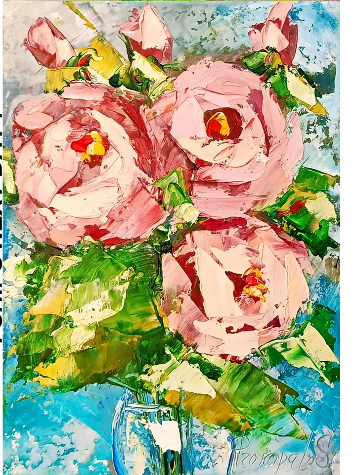 Roses painting Flowers original oil painting Small Original art Roses wall art Pink Roses artwork Floral New home gifts 7x5 in