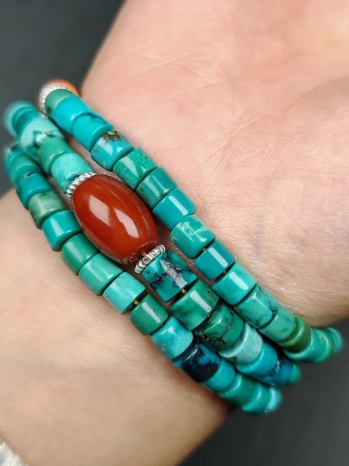 Old 108 6mm Turquoise Beads Bracelet Mala for Women,Gandhanra Tibetan Jewelry Prayer Beads for Meditation Practice,Spiritual Gift