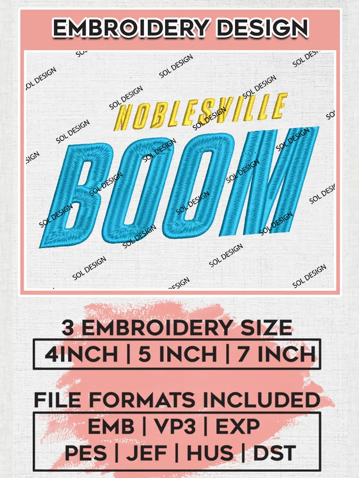 Noblesville Boom NBA Basketball Team Wordmark Logo Embroidery Designs, NBA G League Team Embroidery Files, Basketball Machine Embroidery Designs, NBA Noblesville Boom Team Logo, Sport Machine Embroidery Design, Digital Download