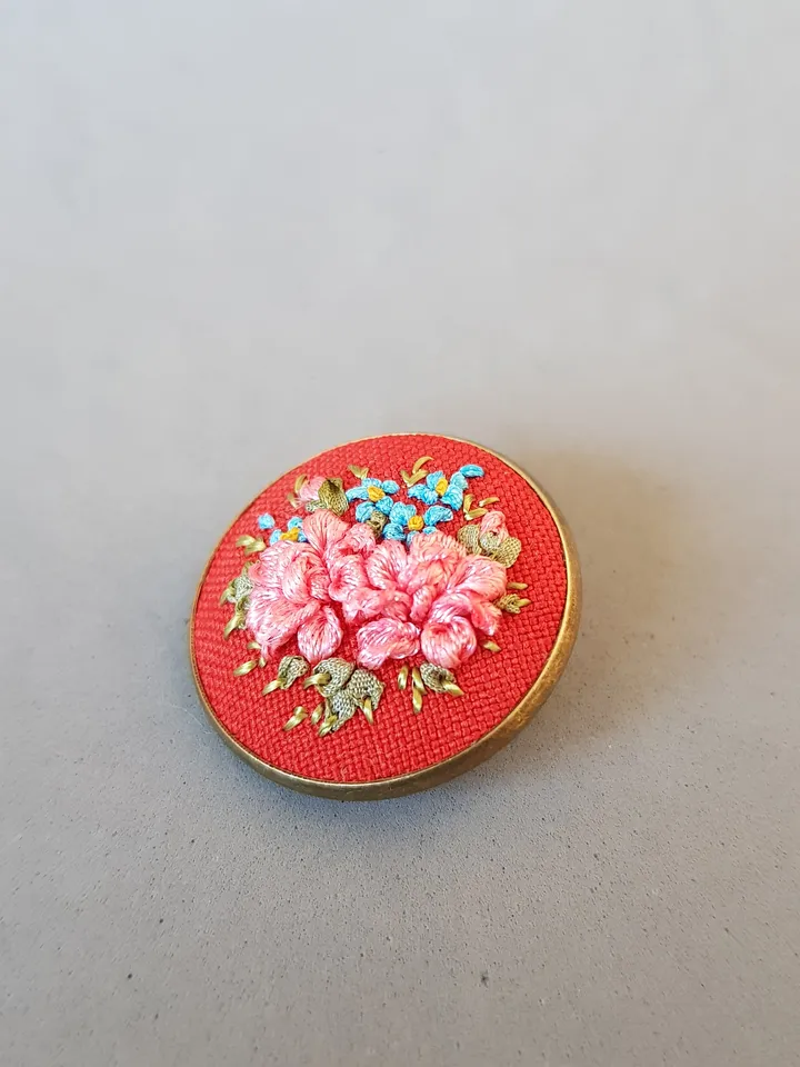 Ribbon embroidered brooch for her, hand embroidery jewelry
