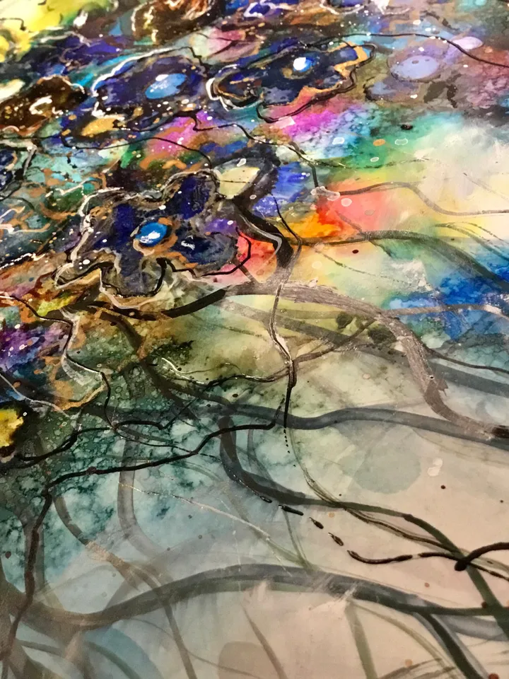 Dancing forest-Abstract fantasy alcohol inks mix media painting on yupo paper,wall decoration,one of a kind,abstract flower wood unique gift
