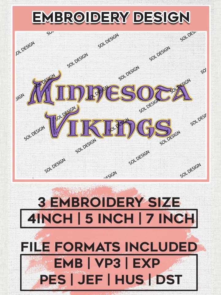 Minnesota Vikings Wordmark Embroidery Design Files, NFL Vikings, NFL Embroidery Designs, NFL Minnesota Vikings Machine Embroidery Design, Digital Download