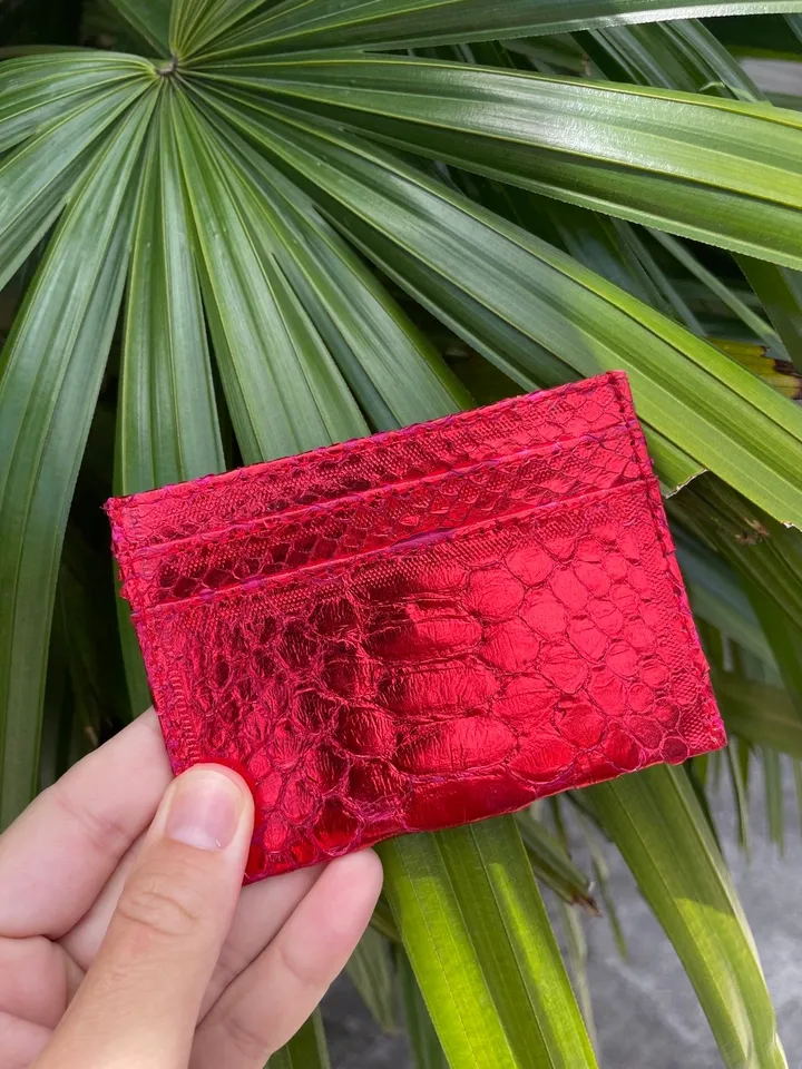 Genuine python skin creditcards holder red foil | business card holder | wallet small | gift idea exotic python skin leather card holder