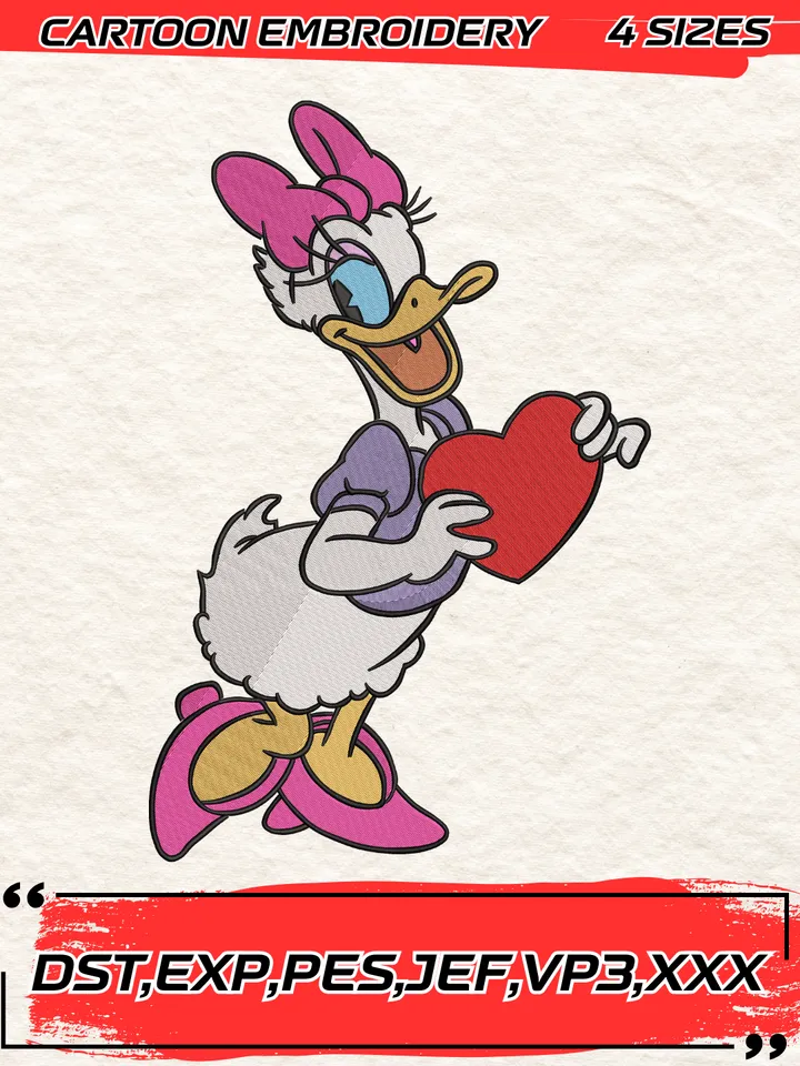 Disney Daisy Duck Embroidery Design, Disney Cartoon Embroidery Design ,Machine Embroidery Design File,4 Sizes, Digital Download