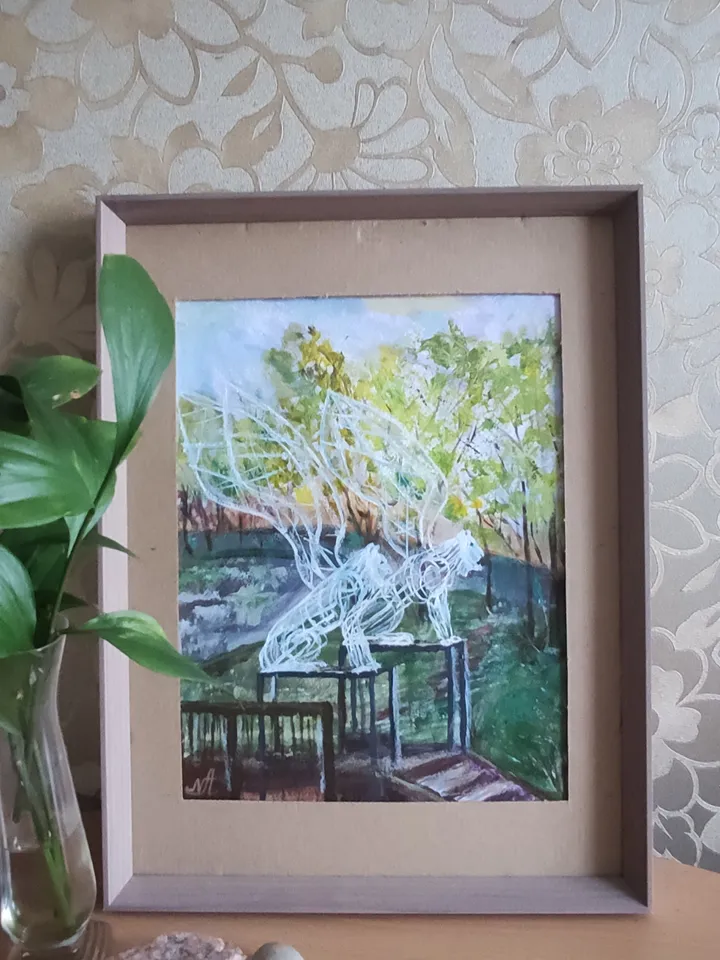 White Lions on the Black River Landscape St. Petersburg oil 25*33 cm / 10*13"