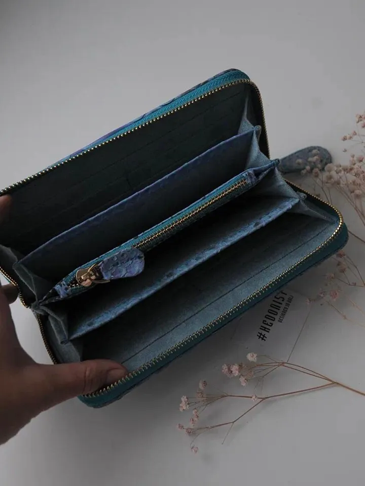 Genuine python skin wallet light blue classical, woman wallet men wallet, unisex wallet leather pythonskin,design wallet handmade