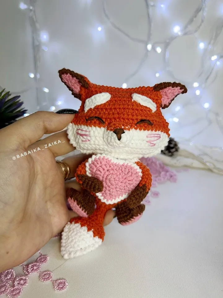 PDF Crochet Pattern Cute Fox and Heart, Amigurumi baby fox pattern, Crochet Heart, Cute fox Animal pattern Amigurumi animal Crochet baby fox
