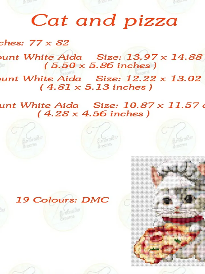 Cat and pizza pattern pdf cross stitch, small design easy embroidery DIY, art 20