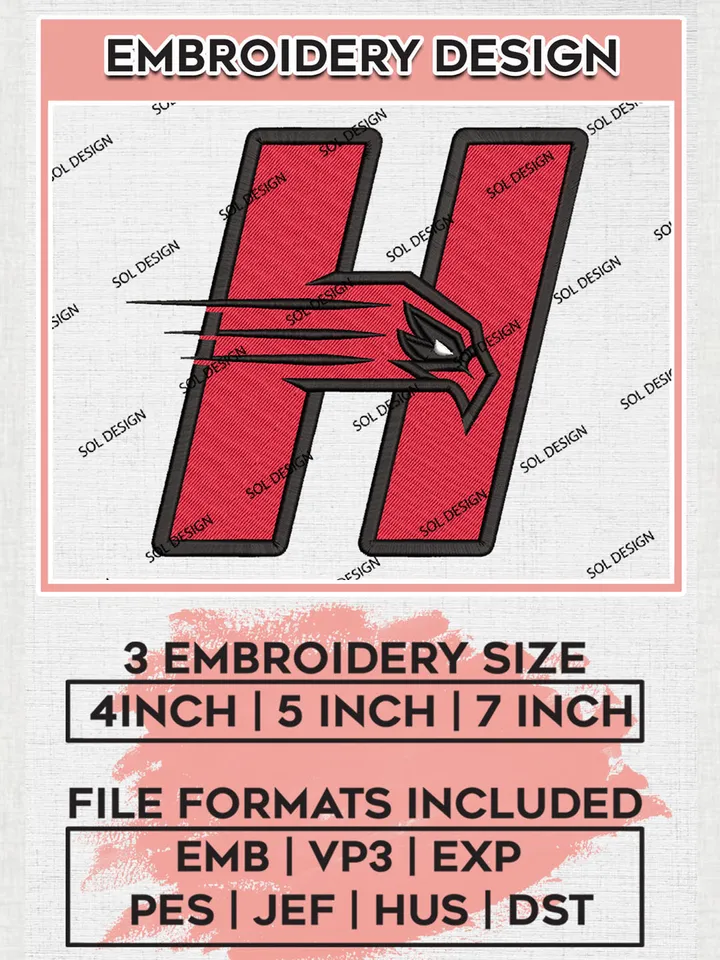 Hartford Hawks Logo Machine Embroidery Design, NCAA Hartford Hawks Embroidery Design Design files, NCAA Embroidery Designs, NCAA Machine Embroidery Designs, Digital Download