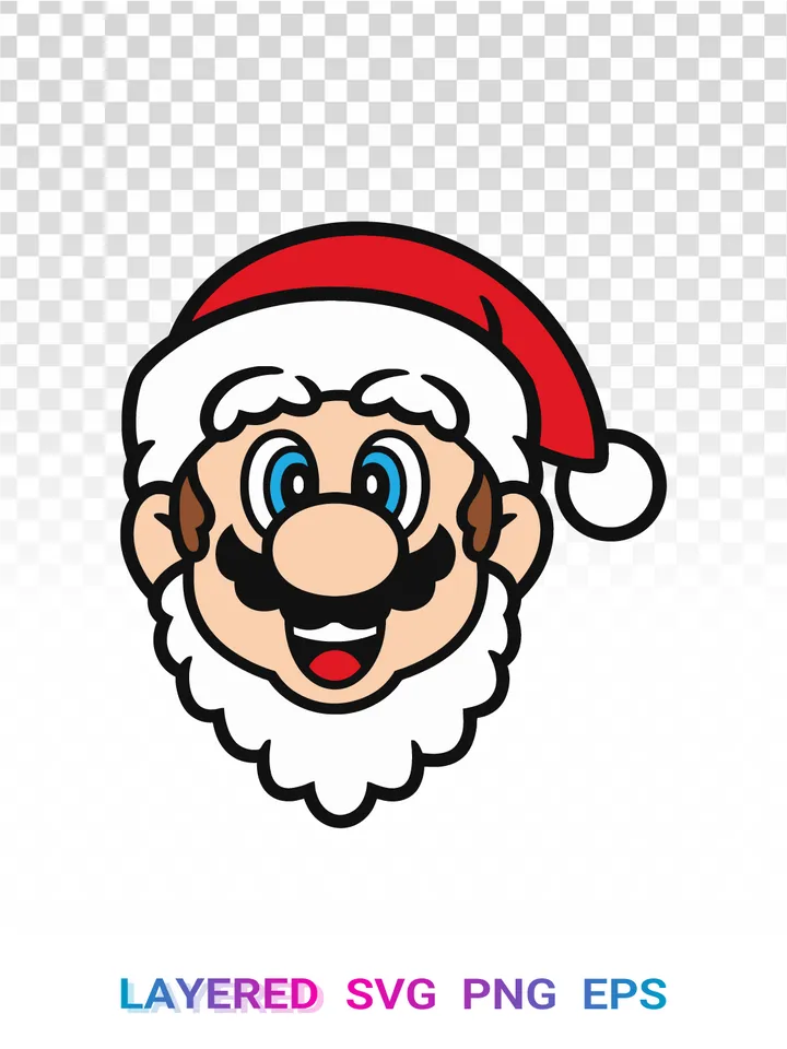 Mario Santa Face PNG, Super Mario Christmas Head SVG Nintendo