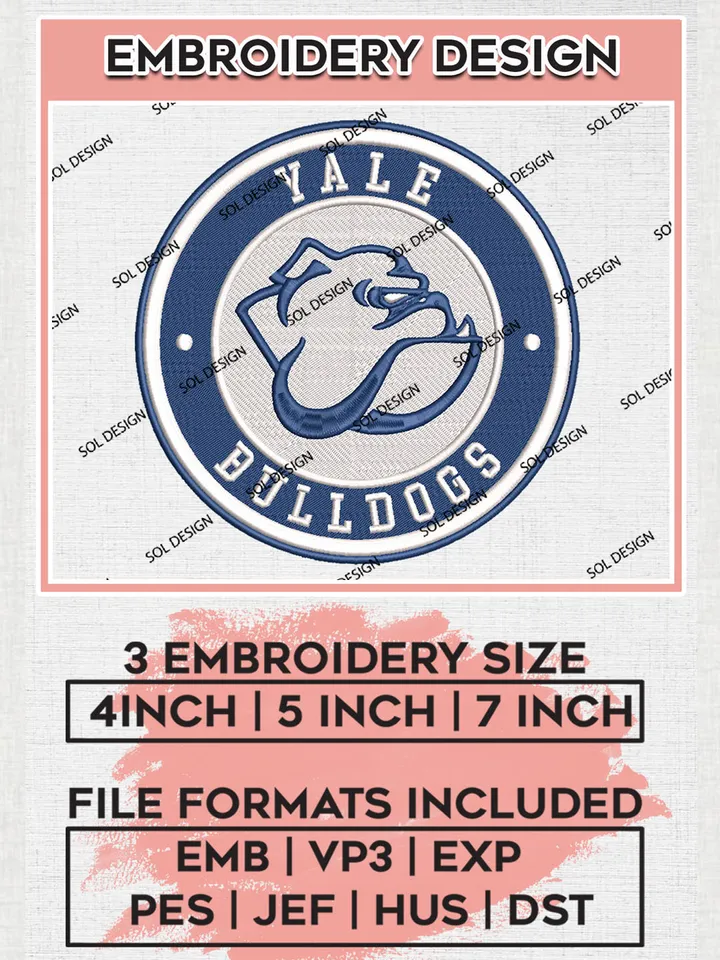 NCAA Yale Bulldogs Round Logo Embroidery, NCAA Yale Bulldogs Embroidery Design files, NCAA Teams, NCAA Machine embroidery designs, Digital Download