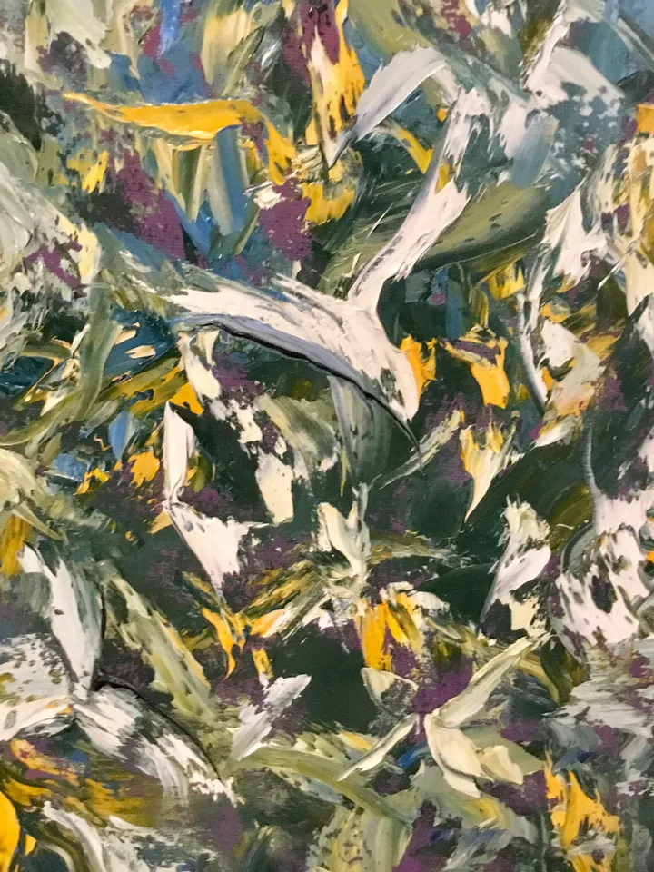 Flying in the jungle,original abstract oil impasto painting on canvas,abstract green white home decoration,unique handmade gift.