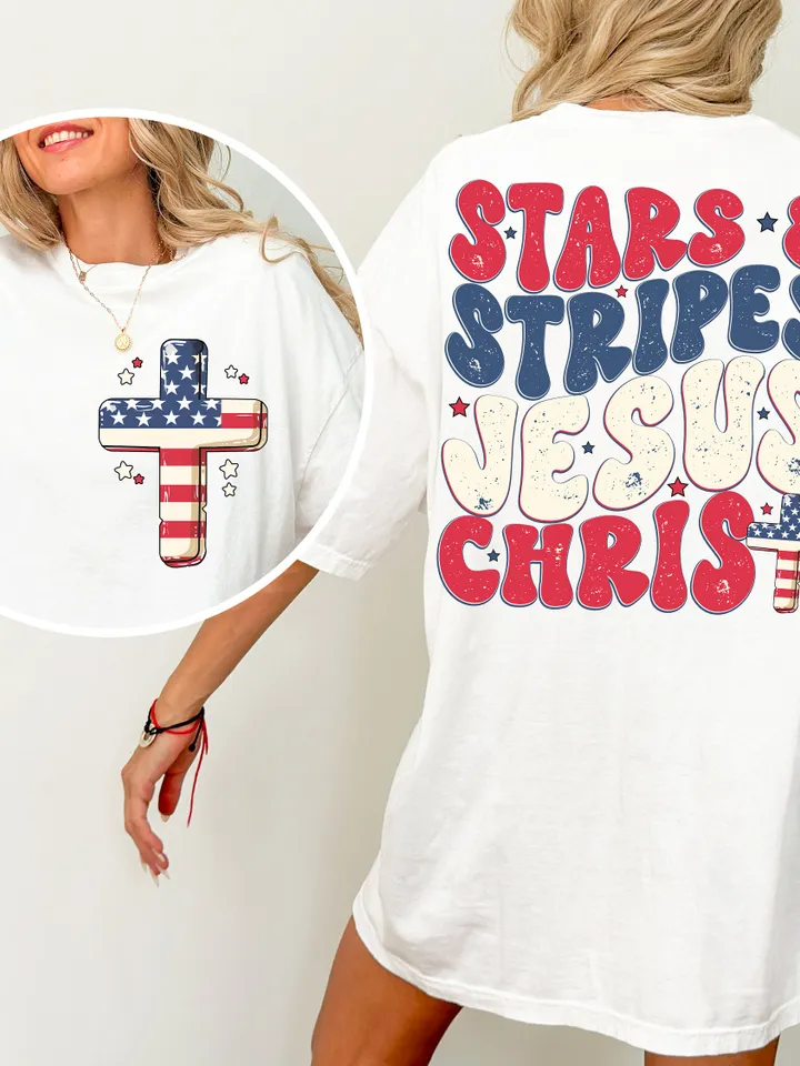 Stars & Stripes and Jesus Christ Png, Christian 4th of July sublimation, american flag png Patriotic png Memorial Day, Freedom America Png