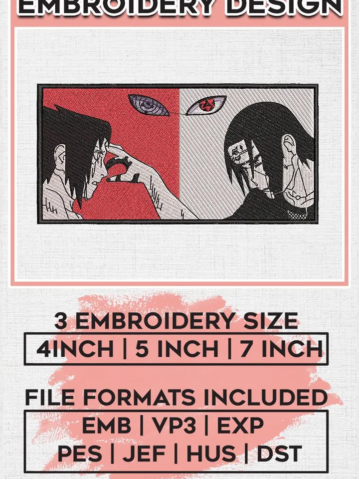 Itachi Uchiha Sasuke Embroidery Design File / Anime Embroidery Pattern / Digital Download
EMB_ANIME_260