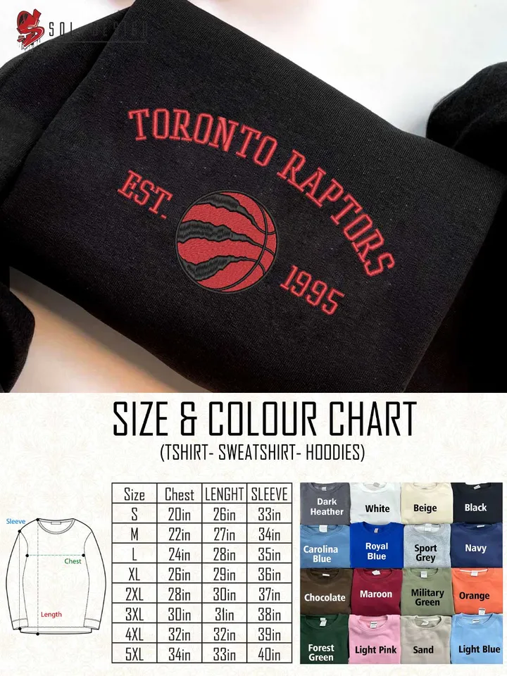 Toronto Raptors Est 1995 Embroidered Sweatshirt, NBA Team Embroidered Sweater, NBA Toronto Raptors Shirt, Basketball Embroidered Hoodie, Unisex Crewneck, NBA Basketball Fan Gift Tee