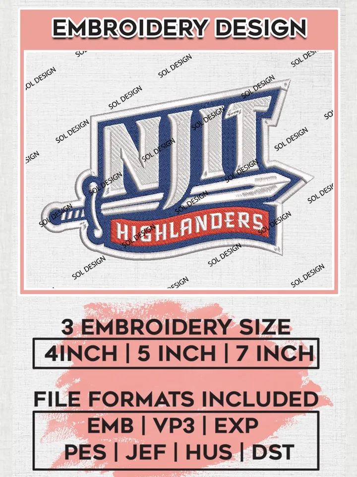 NCAA NJIT Highlanders Logo Machine Embroidery Design, NCAA NJIT Highlanders Embroidery Design Design files, NCAA Team Embroidery Designs, NCAA Machine Embroidery Designs, Digital Download