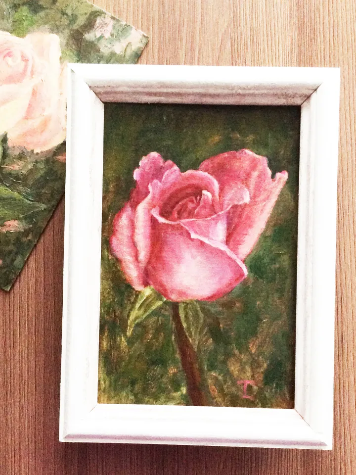 "Rose" oil small painting flower stilllife original wall art picture artwork floral