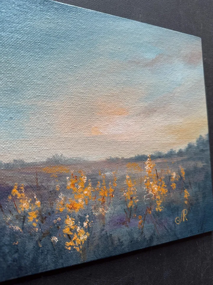 Field Oil Painting Meadow Wall Art Sunset Original Painting