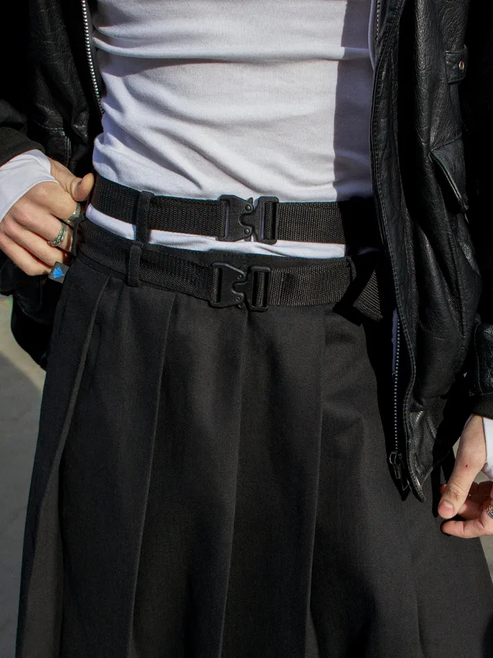 Men's maxi pleated skirt "Extra" with a double belt / not kilt