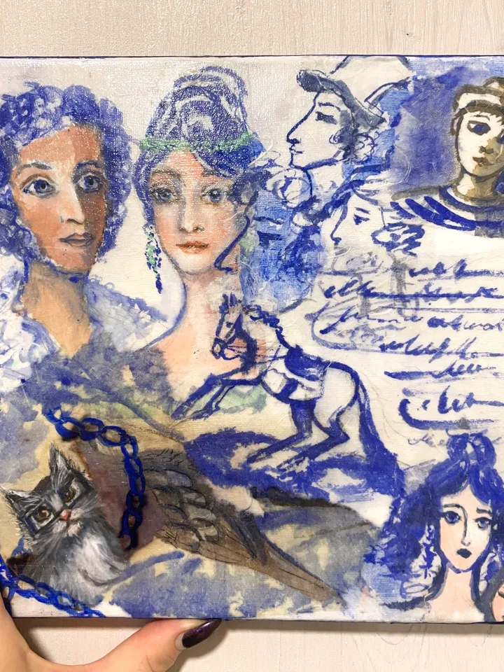 Decoupage painting on Pushkin's theme