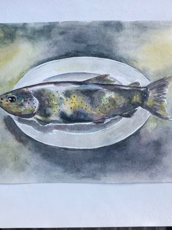 Fish original watercolour painting hand painted modern painting wall art 8x11 inch