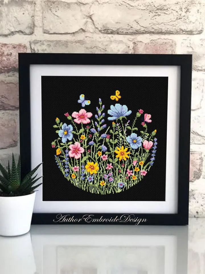 Wildflowers cross stitch pattern PDF download Watercolor flowers cross stitch chart, Wild flowers pattern digital PDF, Flower meadow #P52