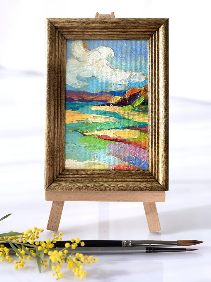 Seascape Oil Painting Original Sea Landscape Painting Impasto Small Artwork Ocean Coastal Wall Art