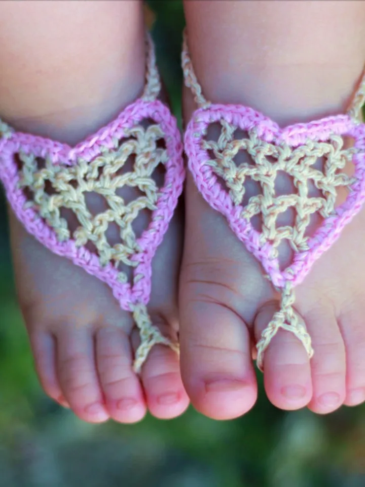 thumbnail image 2 of Crochet Baby Barefoot Sandals - Handmade Cotton Lace Footless Sandals 2 of 14