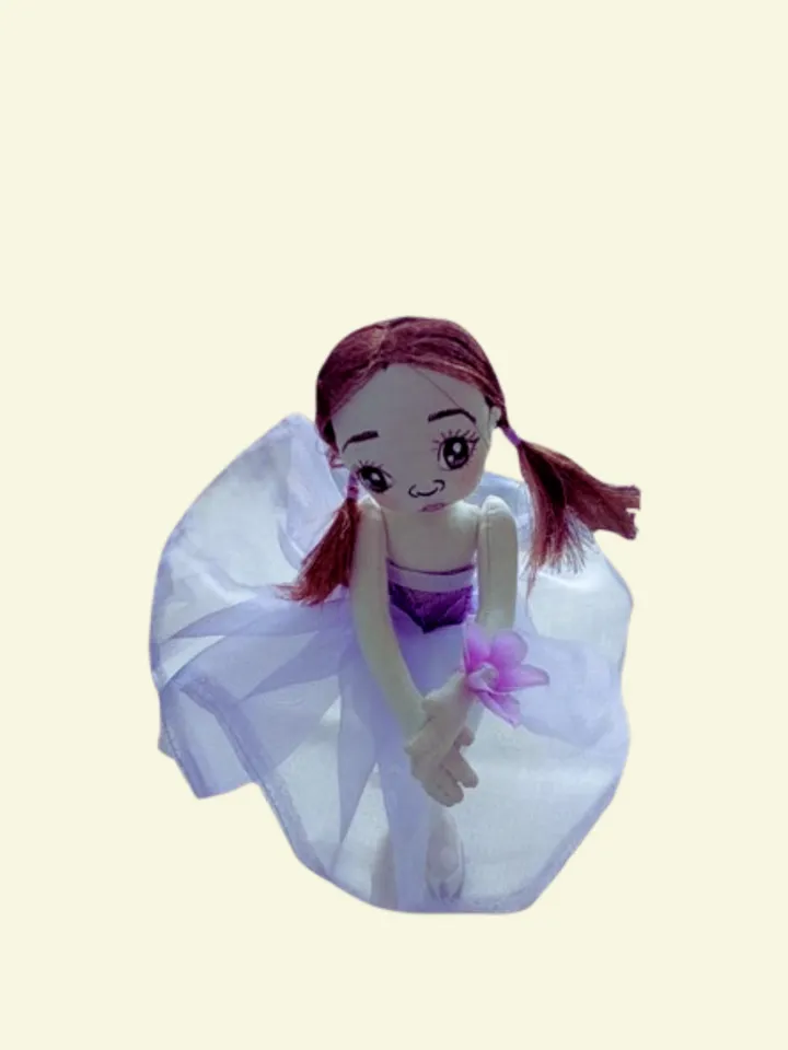 Handmade Textile Ballerina Doll – Purple Chiffon Dress, Moveable Arms & Legs-10.2 in