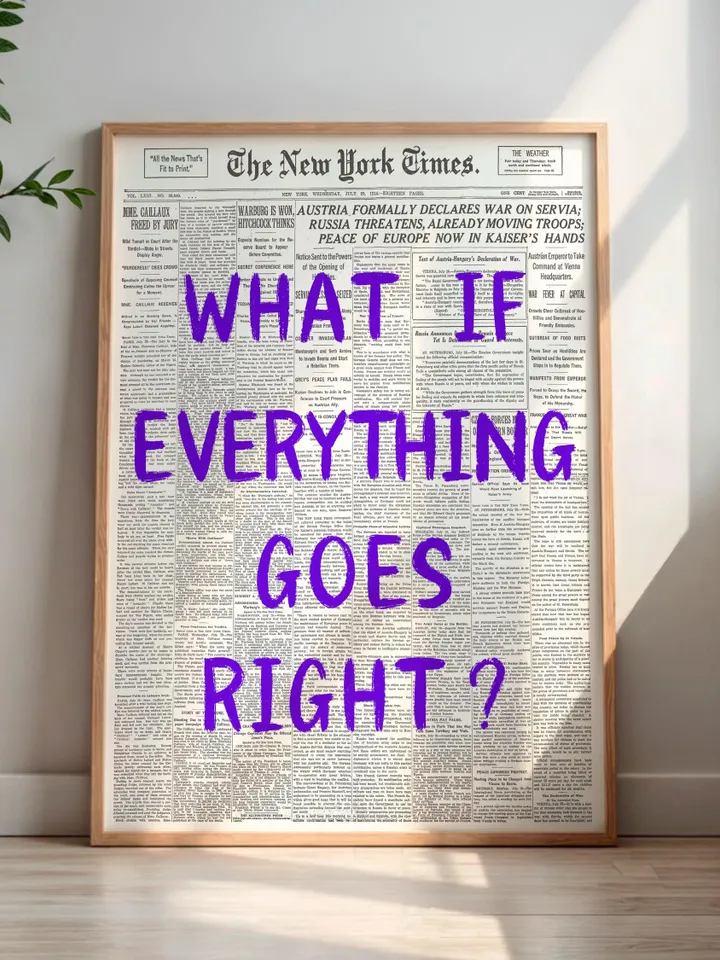 What If everything goes right Retro Newspaper Print, Trendy Wall Art, Typography Poster, Purple Aesthetic, Printable Wall Art, Digital Print