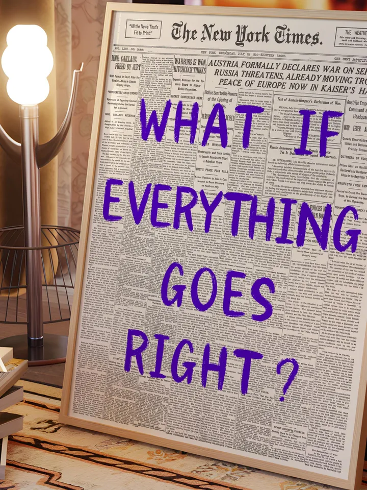 What If everything goes right Retro Newspaper Print, Trendy Wall Art, Typography Poster, Purple Aesthetic, Printable Wall Art, Digital Print