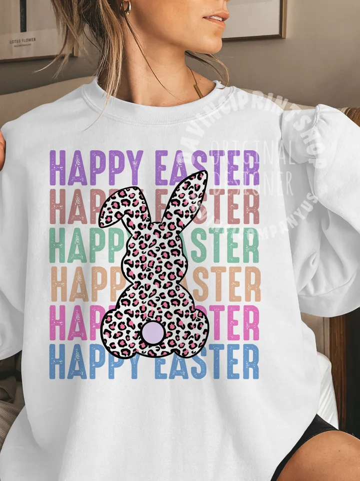 Happy Easter Stacked Cheetah Leopard Bunny Rabbit Printable, Easter Bunny png, Easter png, Easter sublimation, Bunny Sublimation design, png