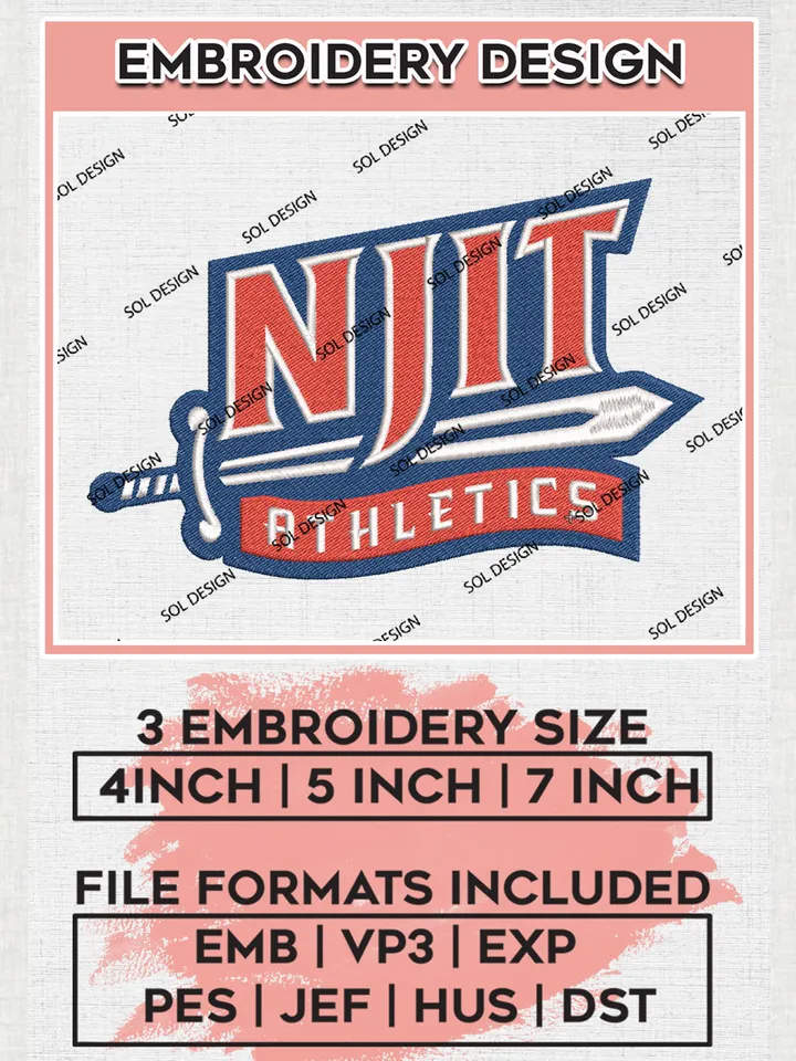 NCAA NJIT Athletics Football Team Logo Embroidery Design Files, NCAA NJIT Highlanders Machine Embroidery, NCAA Teams, 3 sizes, NCAA Machine embroidery designs, Digital Download