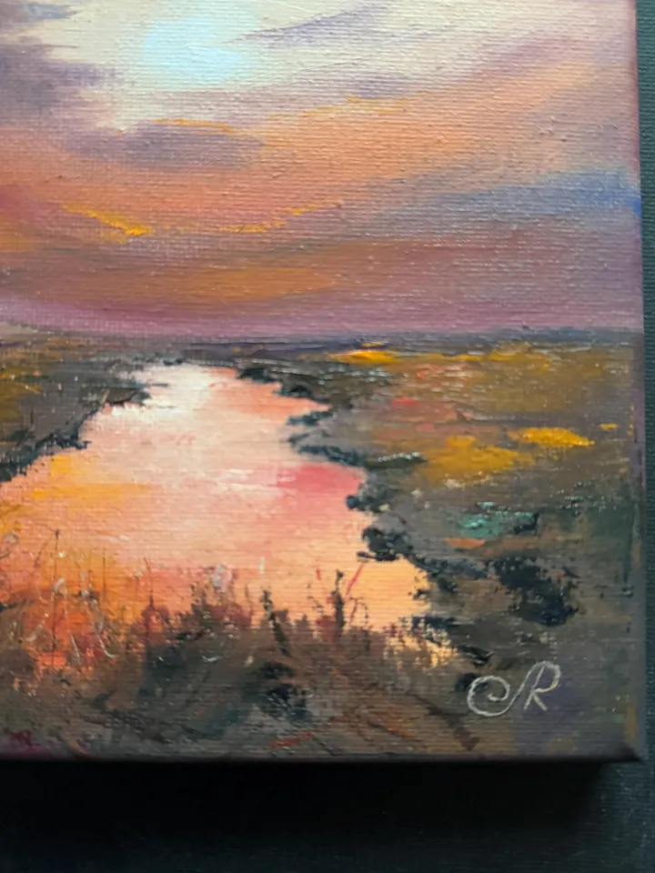Sunset Oil Painting Rustic Wall Art Field Original Painting
