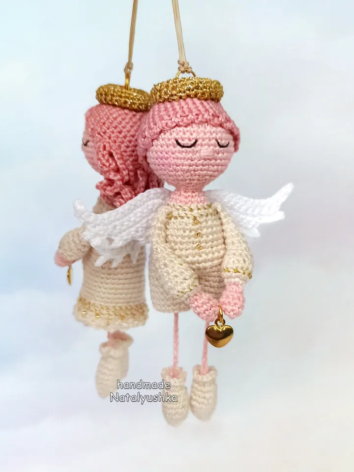 Christmas Angel boy with heart, Keychain, Little crochet Angel, Christmas gift