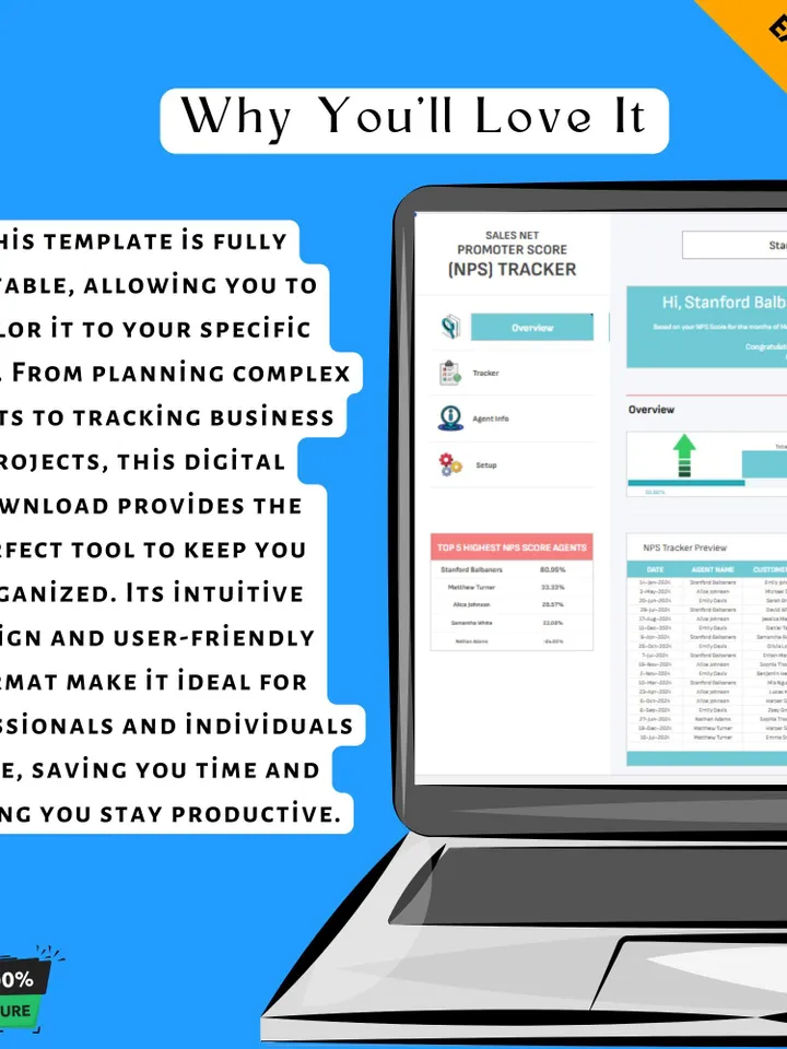 Sales Net Promoter Score (NPS) Tracker | Customer Loyalty Analyzer & Feedback Survey Dashboard | Google Sheets Template