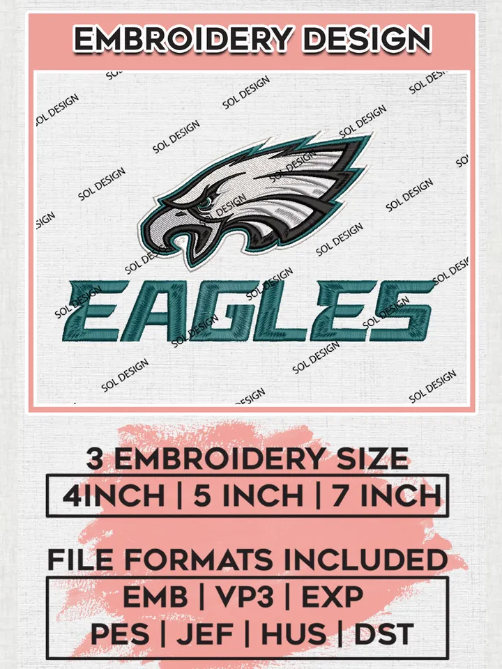 NFL Philadelphia Eagles Logo Embroidery Design Files, NFL Eagles, NFL Logo Embroidery Files, NFL Philadelphia Eagles Machine Embroidery Design, Digital Downloadad