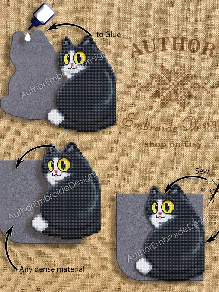 Black cat Corner bookmark cross stitch pattern download PDF Cat cross stitch chart, Cat bookmark digital pattern PDF, Cat lover gift #B260