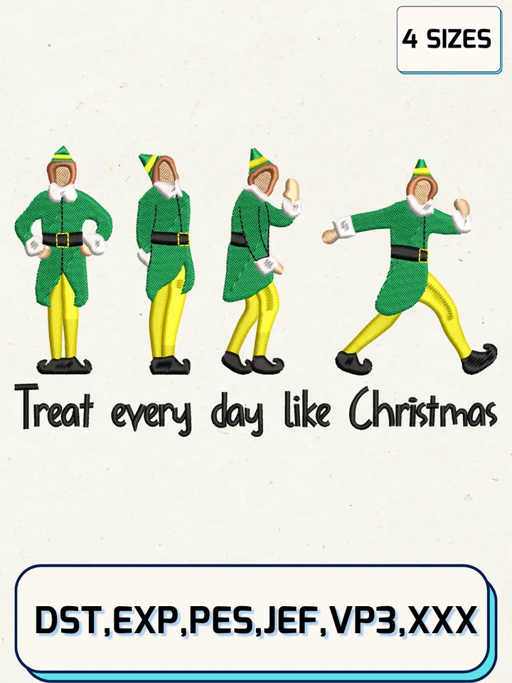 Retro Treat Every Day Like Christmas Buddy Elf Embroidery Design,Christmas Embroidery Designs,Machine Embroidery Files,Buddy Elf Embroidery Design,4 Sizes